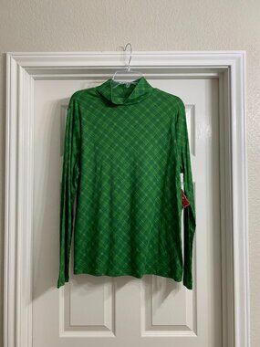 Women's Green Plaid Mock Turtleneck Shirt, Size XXL (NWT)